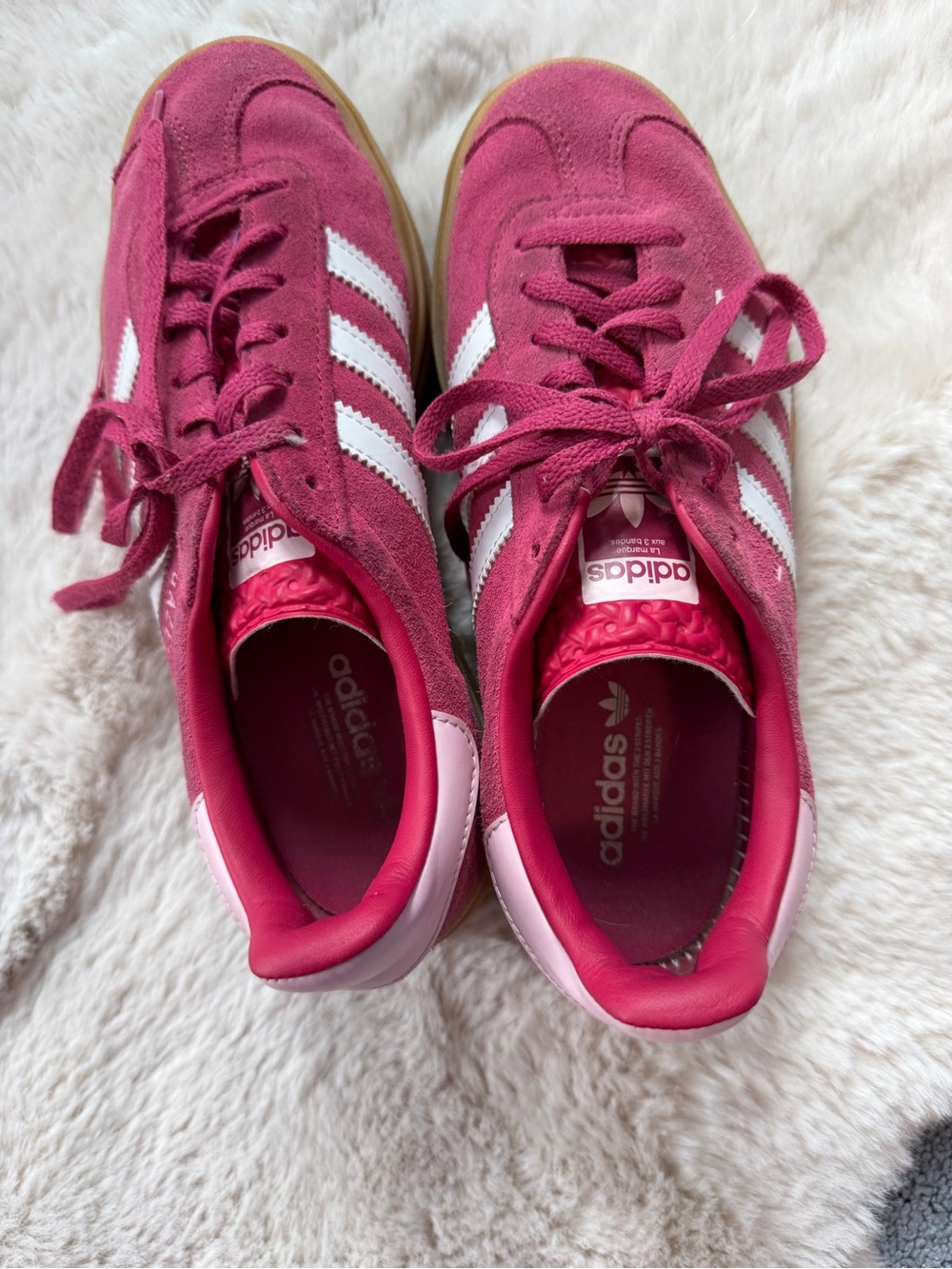 adidas Women's Raspberry Pink Suede Sneakers with White Stripes